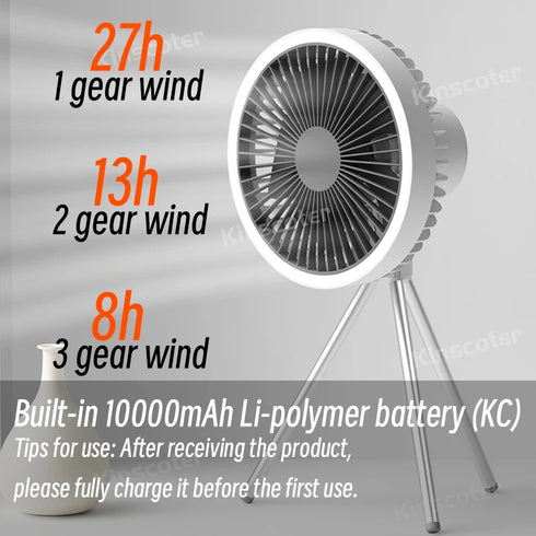 10000mAh Camping Fan-Rechargeable Desktop Portable Air Circulator-Ceiling Electric Fan