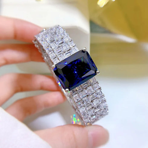 925 Sterling Silver Sapphire Charm Bracelet for Women - Elegant Party Jewelry with Certificate