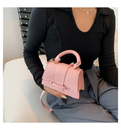 Women’s PU Leather Chain Shoulder Bag – Ribbon Buckle Square Crossbody Handbag for Parties