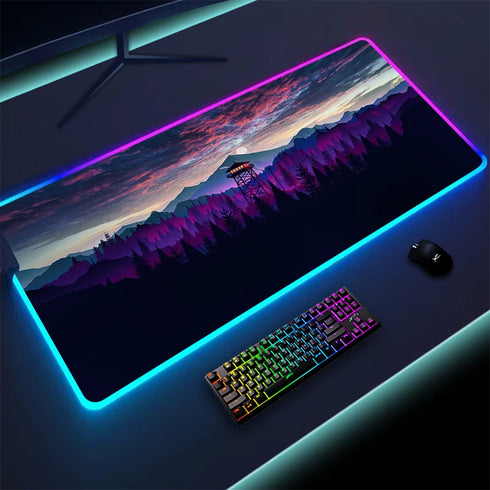 Colorful LED Gaming Mouse Pad-Firewatch Forest RGB Mousepad-Luminous Desk Mat