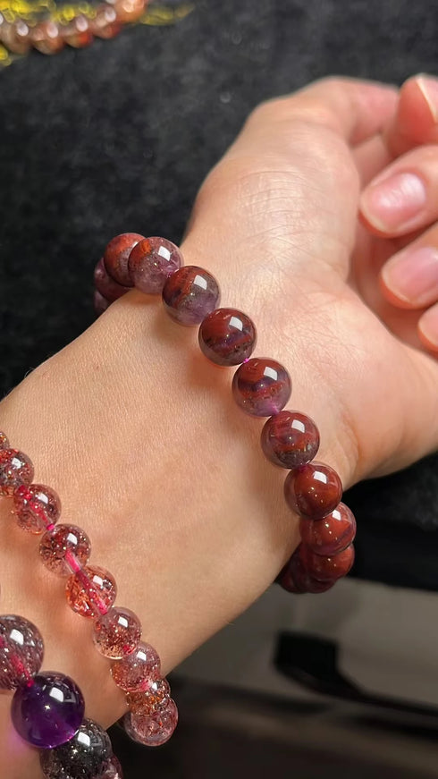 Natural Auralite 23 Crystal Bracelet - 9.2mm Round Gemstone Beads Jewelry for Women & Men