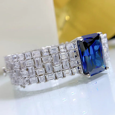 925 Sterling Silver Sapphire Charm Bracelet for Women - Elegant Party Jewelry with Certificate