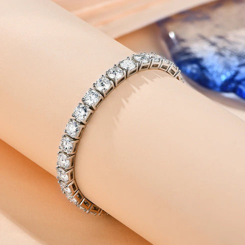 925 Sterling Silver Moissanite Tennis Bracelet – D Color VVS1 Diamonds, Classic Round 3.5mm Charm Bracelet for Women