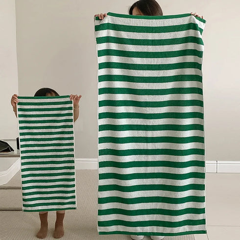 Retro Striped Pure Cotton Beach Bath Towel Striped Absorbent Bathroom Towel Home Hotel Outdoor Comfortable Towels Hand Towel