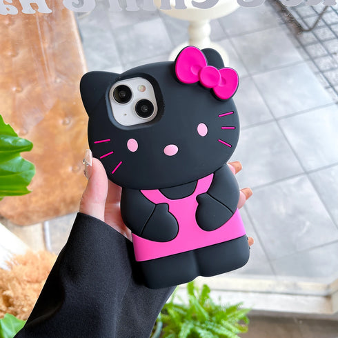 MINISO Hello Kitty 3D Silicone Phone Case | Soft, Anti-Scratch, Dustproof Cartoon Anime Cover for iPhone 11, 12 Mini, 13 Pro, 14 Plus, 15, 16 Pro Max, XS, XR, X, 8, 7, SE 2020