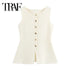 TRAF Women’s Summer 2024 Knitted Button-Front Vest – Sleeveless Tailored V-Neck Outerwear Top in Solid Polyester Blend – Elegant High Street Style for Casual and Formal Looks