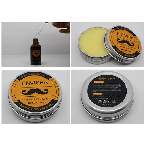 Beard Growth Kit For Men Beard Hair Enhancerbeard Essential Oil Moisturizing Wax Growth Roller Comb Styling Scissors Beard Care