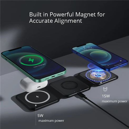 3 in 1 Foldable Magnetic Wireless Chargers-Portable Fast 15W Wireless Charger-for iPhone/Apple Watch/AirPods