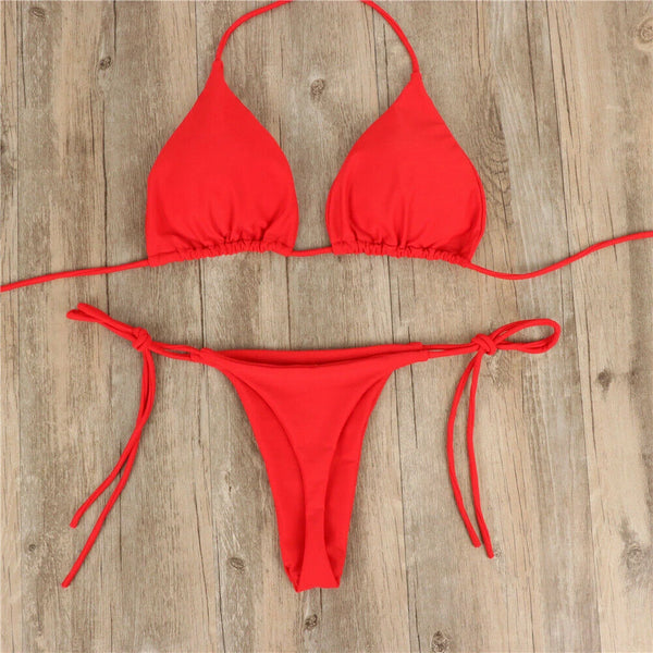 Women's Side Tie Thong Bikini Set-Bandage Style Swimsuit