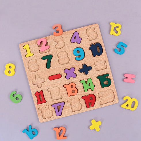 Wooden Alphabet & Number Puzzle Board – Montessori Educational Game for Kids Ages 2+