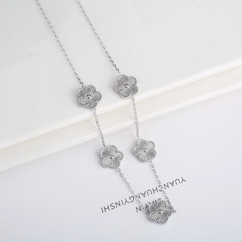 Adjustable Five-Leaf Flower Clover Stainless Steel Bracelet – Elegant Women’s Jewelry for Parties and Gifts