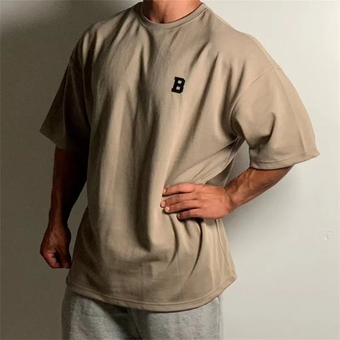 New Summer Oversized Men's T Shirt-Cotton Solid Half Sleeve Top