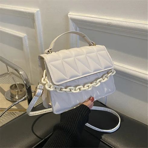 Mini Quilted PU Leather Crossbody Bag for Women – Diamond Lattice Shoulder Handbag with Chain Strap