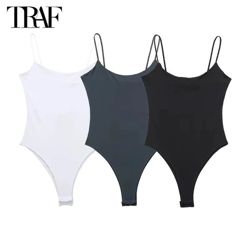 TRAF Women’s Backless Slim Fit Bodysuit – One-Piece Polyester Blend Jumpsuit with Medium Stretch and Solid Color Design – Sexy Beachwear-Inspired Lingerie for All Seasons – Available in White and Black, Sizes XS to L
