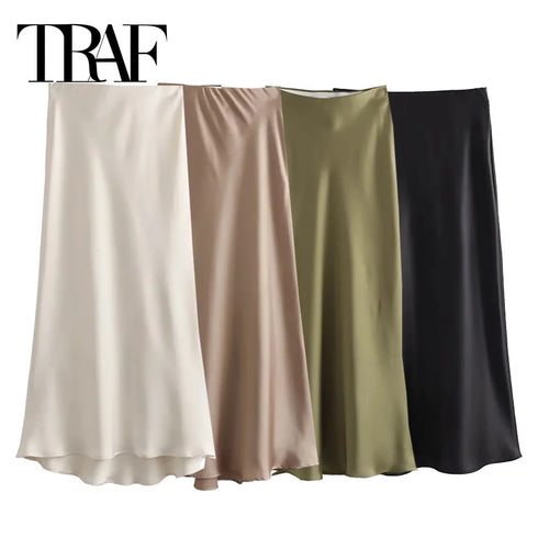 Elegant Satin Mid-Calf Skirt for Women by – Office Lady Style