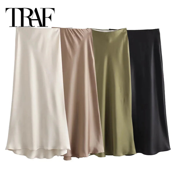 Elegant Satin Mid-Calf Skirt for Women by – Office Lady Style