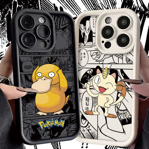 Pokemon Psyduck Meowth Phone Case For iPhone 14 15 Pro Max 13 12 11 X XS XR 7 8 Plus SE 2020 Soft Silicone Shockproof Cover