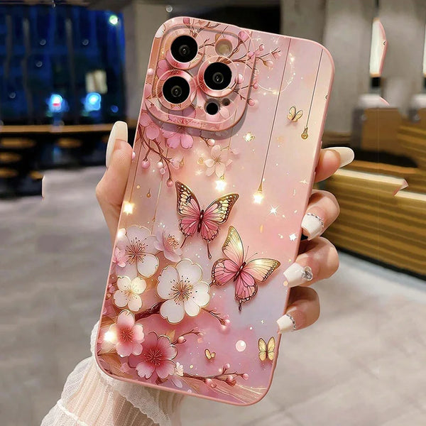 Butterfly & Floral Matte Soft Phone Case | Full Coverage, Shockproof, Lightweight Cover for iPhone 16, 15, 14, 13, 12, 11 Pro Max, Mini, XR, XS, X, 8 Plus, 7, SE2