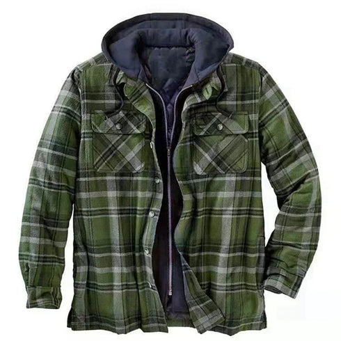 Men’s Hooded Plaid Parka Jacket | Full Sleeve Casual Zipper Coat for Autumn & Winter