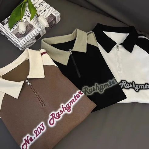 American Summer Letter Graphic T shirt for Men-Short Sleeve Polo Neck Shirt