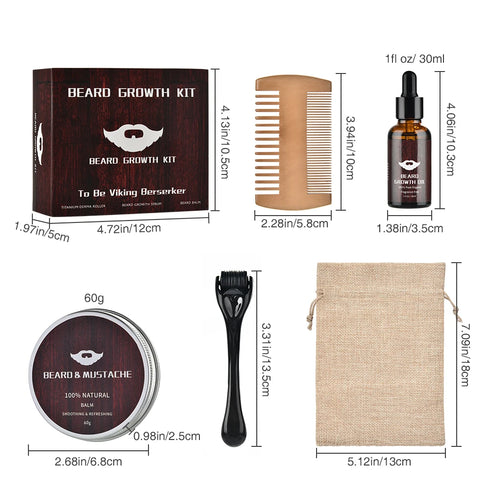 5pcs/set Men Beard Kit Styling Tool Beard Bib Aprons Balm Beard Oil Comb Moisturizing Wax Styling Scissors Beard Care Set