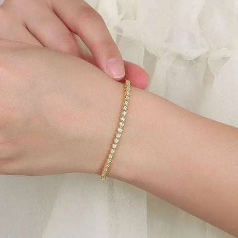 Certified 2mm Moissanite Tennis Bracelet – 925 Sterling Silver, 18K Gold-Plated Bubble Design for Women