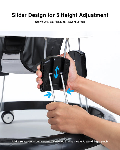 Foldable Baby Walker with Adjustable Height and Smooth Silent Wheels