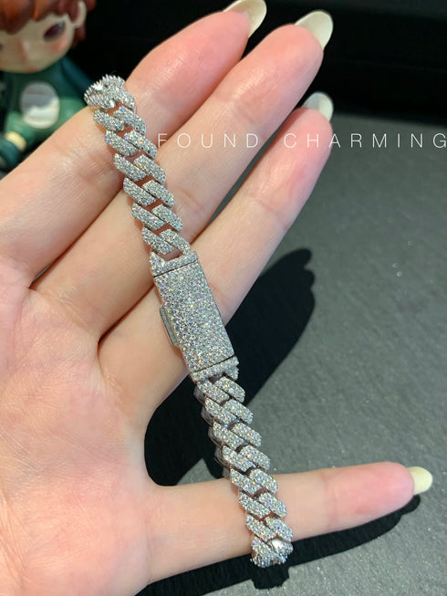 8MM VVS Moissanite Cuban Link Bracelet – Double Row Iced Out Design for Men & Women in 925 Sterling Silver, 18K Gold Plated