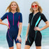 Women's Short Sleeve Short Leg Swimming Suit - Front Zipper Quick Dry Swim Suit