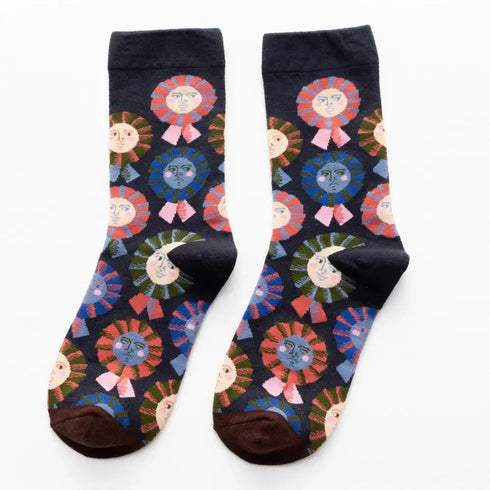 Flame Pattern Crew Socks for Men & Women - Cotton Blend Breathable Casual Socks, Anti-Friction, Sweat-Absorbing, Winter Warm Comfort