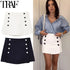 Women's Asymmetrical High-Waist Skort - Elegant Blue and White Buttoned Skirt Shorts for Summer High Street Fashion (2025 Edition)