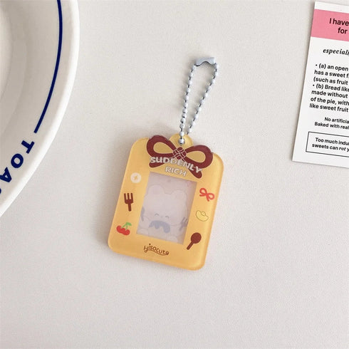 1PC Cartoon Bow Acrylic Hard Card Holder Kawaii Frame 1 inch Photo Card Holder Keychain Card Protctive Case