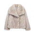 Women’s Cropped Faux Fur Jacket – Chic Lapel Collar Snap-Button Winter Coat