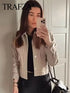 TRAFZA Women’s High Street Button-Up Jacket – Solid Color Long Sleeve Autumn Casual Outerwear with Front Pockets