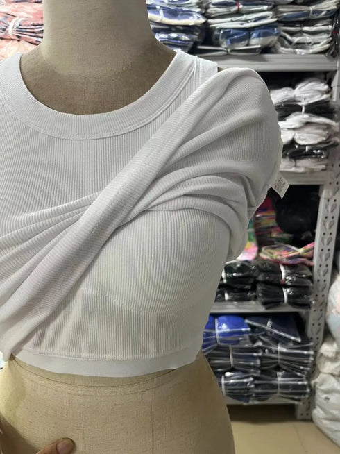 Round Neck Ribbed Tank Top With Bra Pads