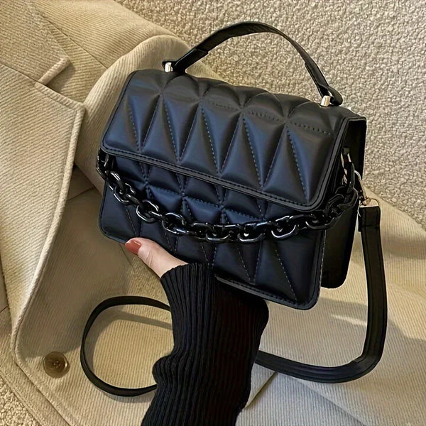 Mini Quilted PU Leather Crossbody Bag for Women – Diamond Lattice Shoulder Handbag with Chain Strap