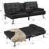 Black Recliner Sofa with Metal Legs, Cup Holders, and Foldable Sofa Bed