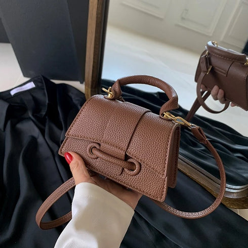 Women’s PU Leather Chain Shoulder Bag – Ribbon Buckle Square Crossbody Handbag for Parties