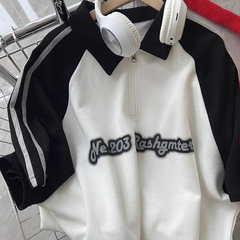 American Summer Letter Graphic T shirt for Men-Short Sleeve Polo Neck Shirt