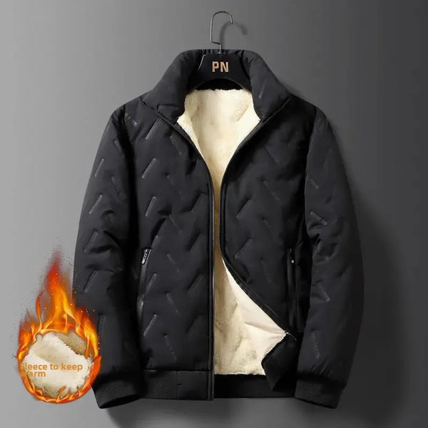 Men’s Autumn Winter Fleece-Lined Jacket | Warm Cotton-Padded Plus Size Casual Loose-Fit Coat