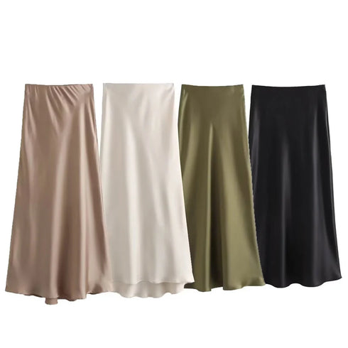 Women's Satin Ankle-Length Skirt - Elegant Casual Straight Silhouette Long Skirt for All Seasons (2025 Edition)