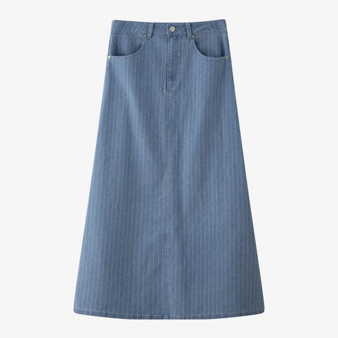 Pinstripe Denim Skirt for Women – Casual Ankle-Length A-Line Skirt