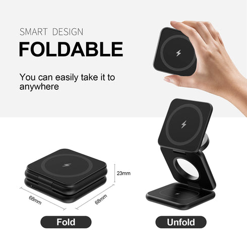 3 In 1 Foldable Magnetic Wireless Charging Station Aluminum Alloy
