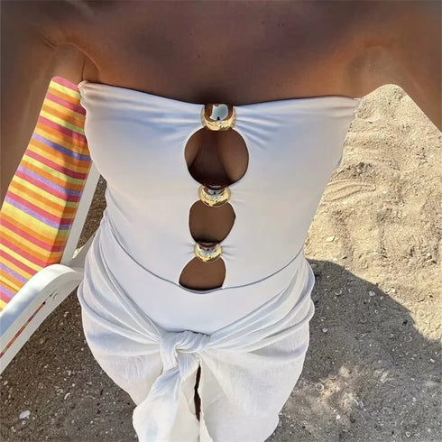 TRAF Women's Off-Shoulder Sleeveless Sexy Bodysuit – Slim Fit Medium Stretch Polyester Blend, Hollow-Out Design – Summer 2024 Collection – Available in Black and White, Sizes XS to L