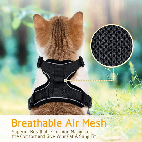 ATUBAN Cat Harness and Leash Set – Adjustable with Breathable Reflective Design Vest for Cats