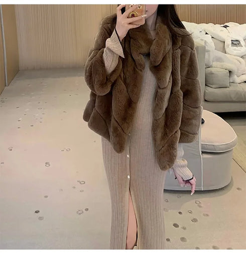Luxurious Women’s Real Rex Rabbit Fur Coat – Perfect Winter Warmth and Style