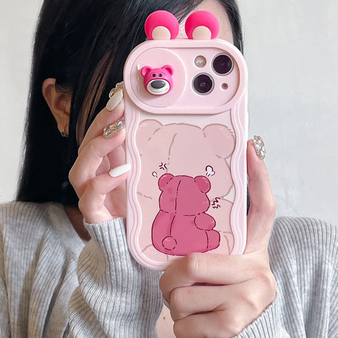 3D Ears Cartoon Sliding Camera Case | Stitch, Mickey, Minnie, Winnie Bear Design for iPhone 11-16 Pro Max, XR, XS, and More
