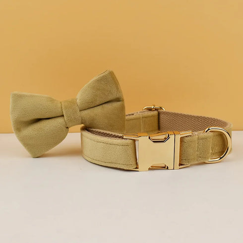 Luxury Personalized Dog Collar - Harness & Leash Set with Custom Logo & Detachable Bow Tie