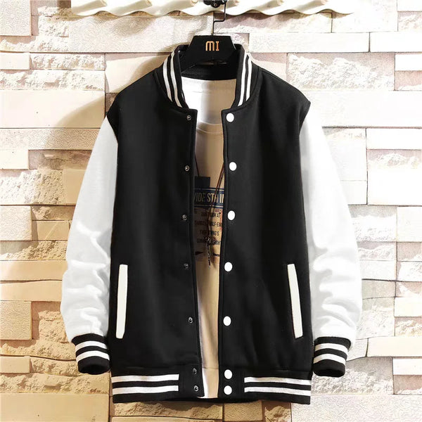 Unisex Oversized Fleece Baseball Jacket | Solid Color High-Street Style Casual Outerwear
