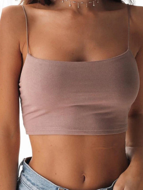 Women’s Spring/Summer Ultra-Cropped Broadcloth Camisole – Solid Color Sexy & Club Style Cotton-Polyester Blend Top with Medium Stretch and Minimalist Design for Junior Fashion